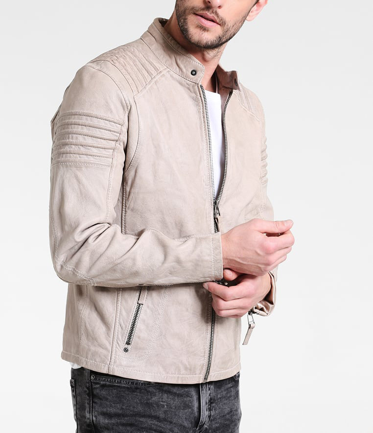 Biker Jacket - Men Real Lambskin Motorcycle Leather Biker Jacket KM295 - Koza Leathers