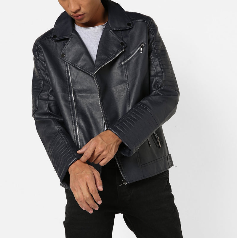 Biker Jacket - Men Real Lambskin Motorcycle Leather Biker Jacket KM664 - Koza Leathers