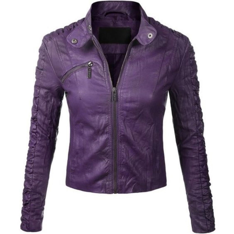Biker / Motorcycle Jacket - Women Real Lambskin Leather Biker Jacket KW342 - Koza Leathers