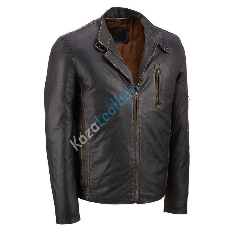 Biker Jacket - Men Real Lambskin Motorcycle Leather Biker Jacket KM190 - Koza Leathers