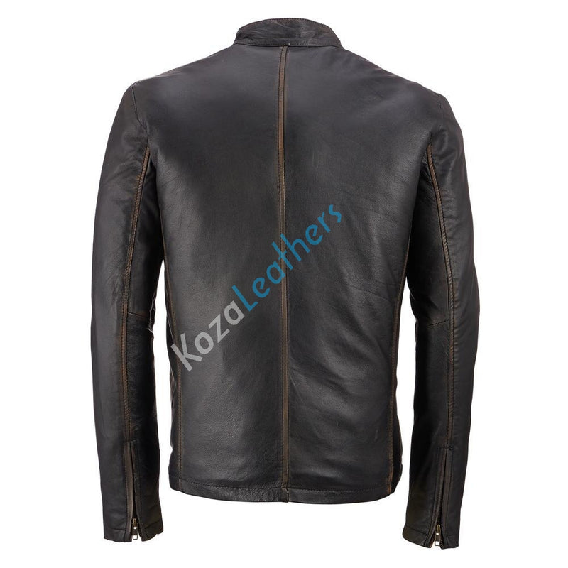 Biker Jacket - Men Real Lambskin Motorcycle Leather Biker Jacket KM190 - Koza Leathers