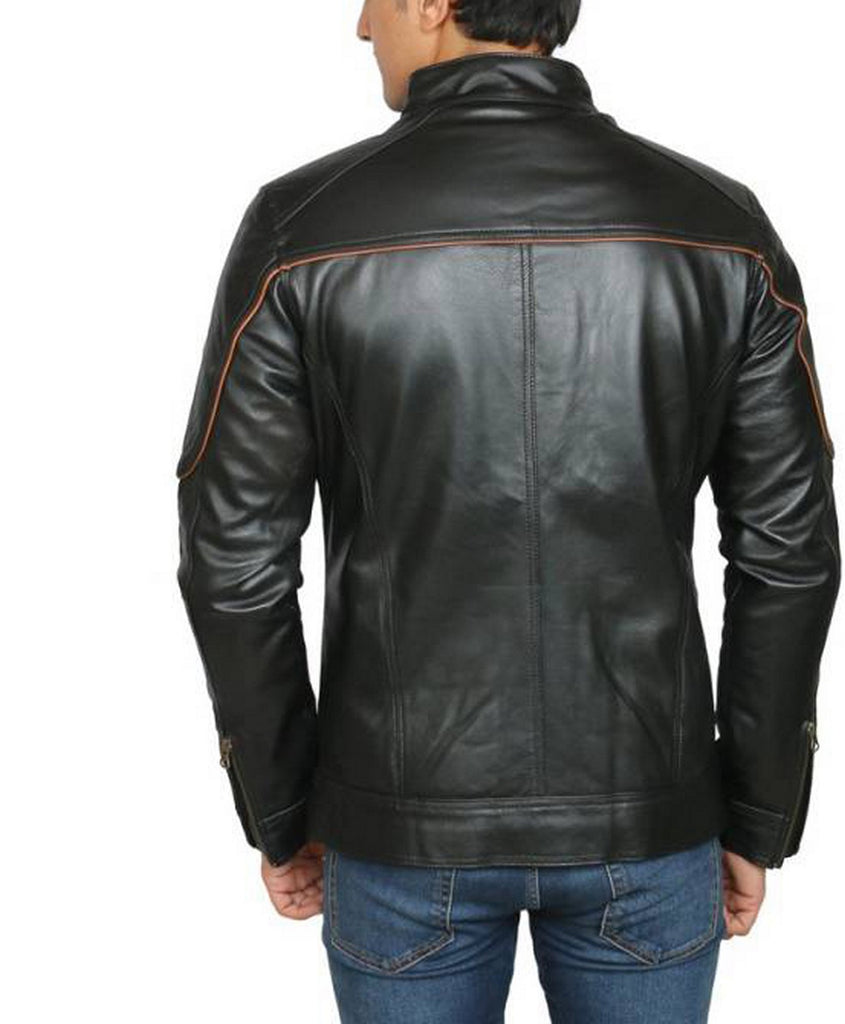 Biker Jacket - Men Real Lambskin Motorcycle Leather Biker Jacket KM445 - Koza Leathers