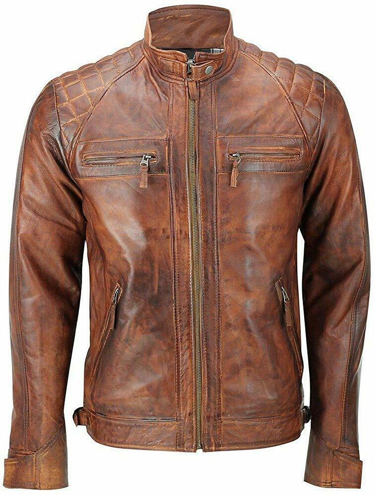Koza Leathers Men's Genuine Lambskin Leather Vintage Bomber Jacket VJ003
