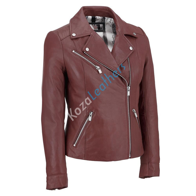 Biker / Motorcycle Jacket - Women Real Lambskin Leather Biker Jacket KW099 - Koza Leathers