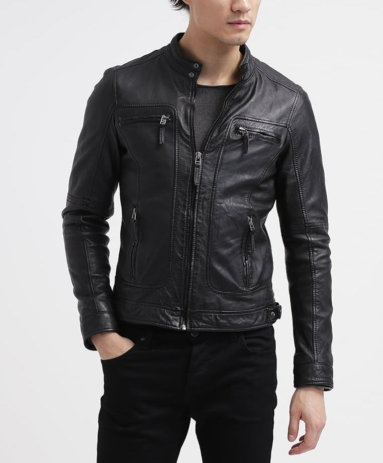 Biker Jacket - Men Real Lambskin Motorcycle Leather Biker Jacket KM234 - Koza Leathers