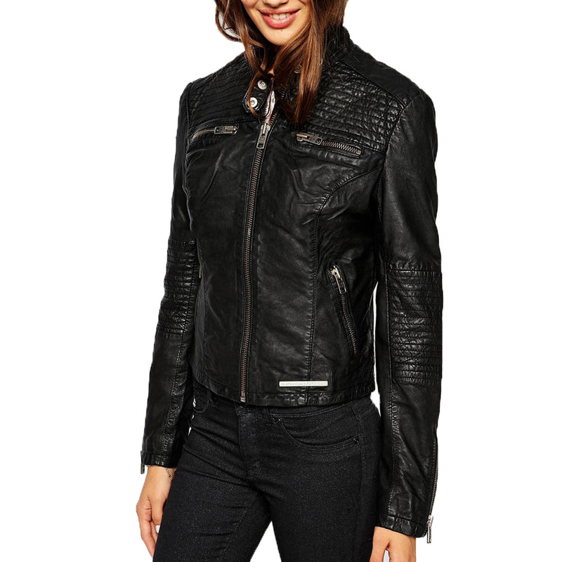 Biker / Motorcycle Jacket - Women Real Lambskin Leather Biker Jacket KW448 - Koza Leathers