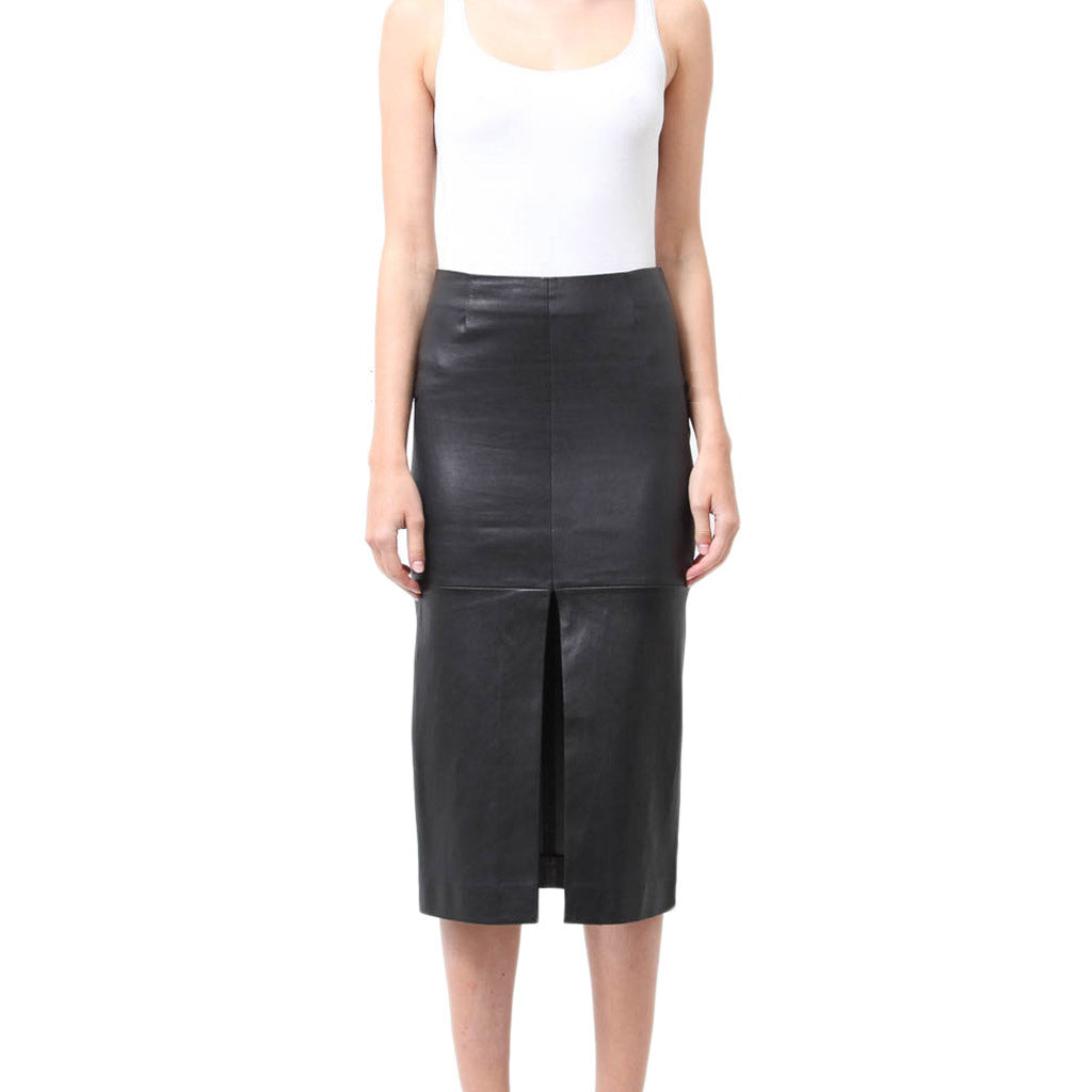 Knee Length Skirt - Women Real Lambskin Leather Knee Length Skirt WS144 - Koza Leathers