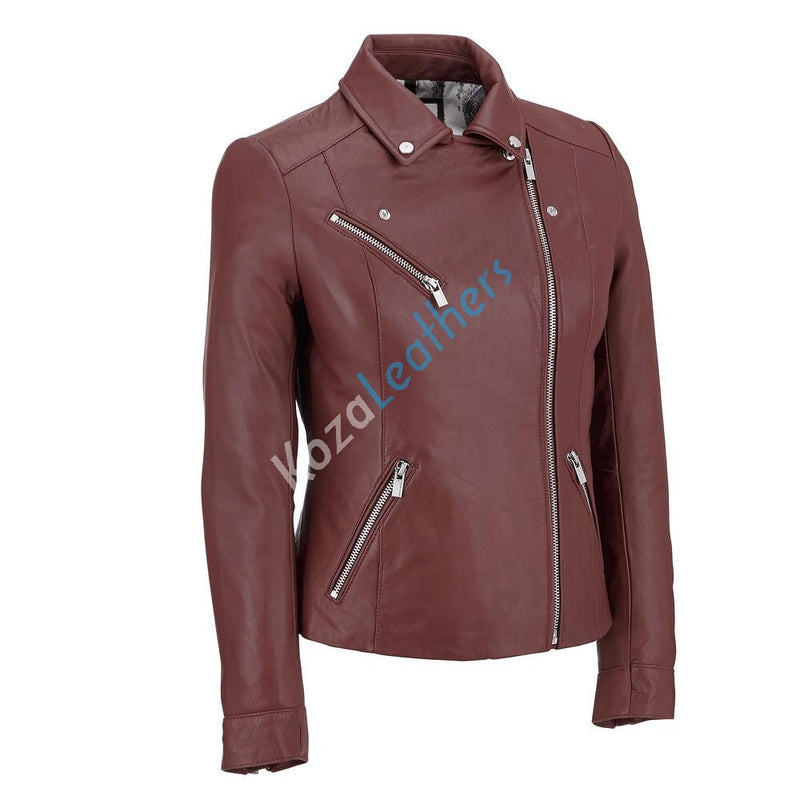 Biker / Motorcycle Jacket - Women Real Lambskin Leather Biker Jacket KW099 - Koza Leathers