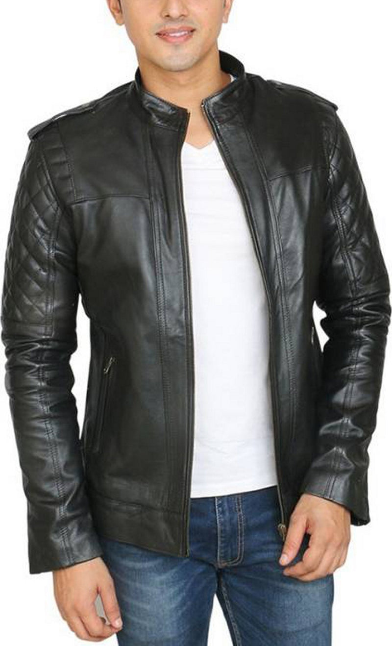 Biker Jacket - Men Real Lambskin Motorcycle Leather Biker Jacket KM446 - Koza Leathers