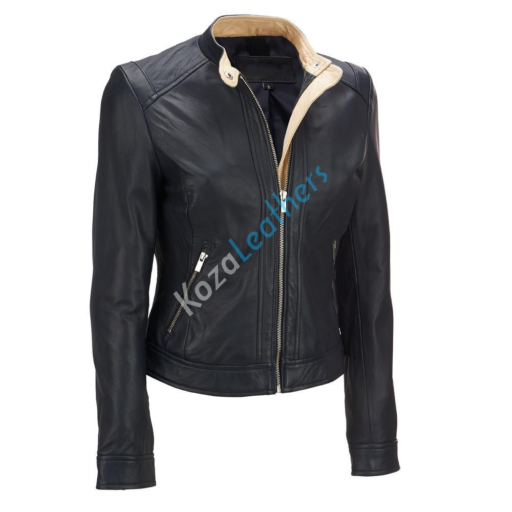 Biker / Motorcycle Jacket - Women Real Lambskin Leather Biker Jacket KW152 - Koza Leathers