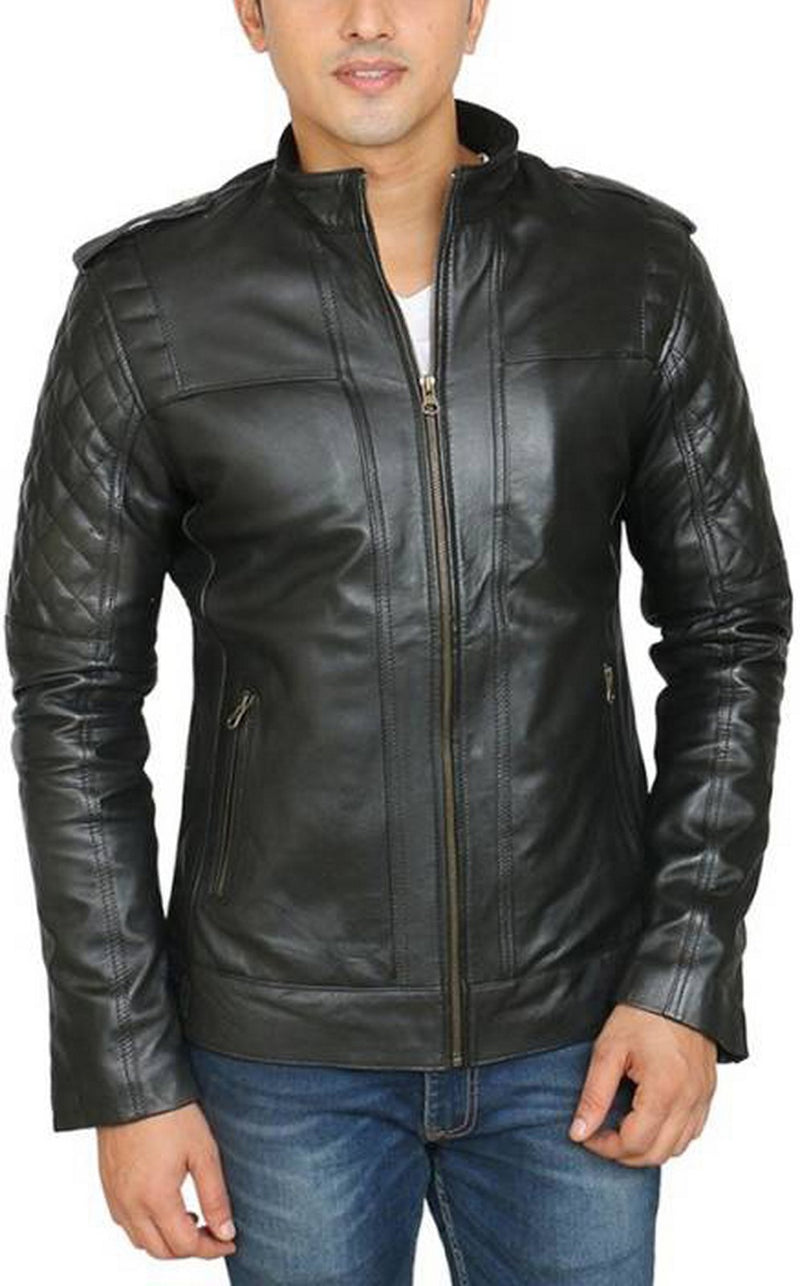 Biker Jacket - Men Real Lambskin Motorcycle Leather Biker Jacket KM446 - Koza Leathers