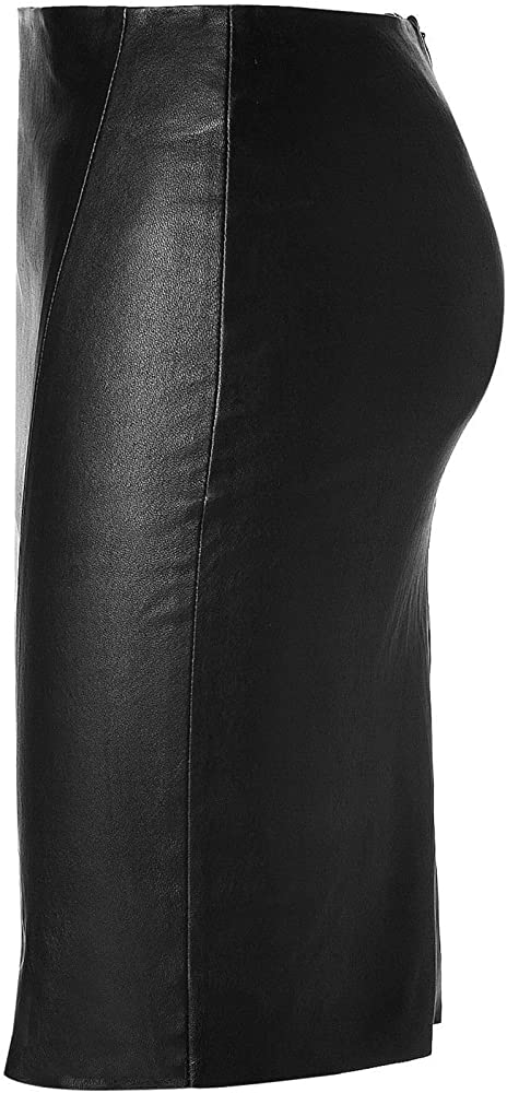 Women Real Lambskin Leather Knee Length Skirt WS001 - Koza