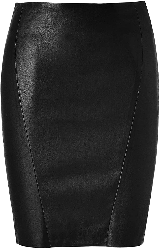 Koza Leathers Women's Leather Skirt Genuine Lambskin Real Leather Knee Length Skirt KS001