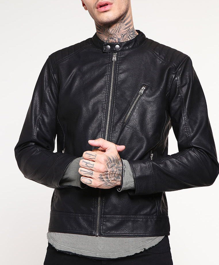 Biker Jacket - Men Real Lambskin Motorcycle Leather Biker Jacket KM299 - Koza Leathers