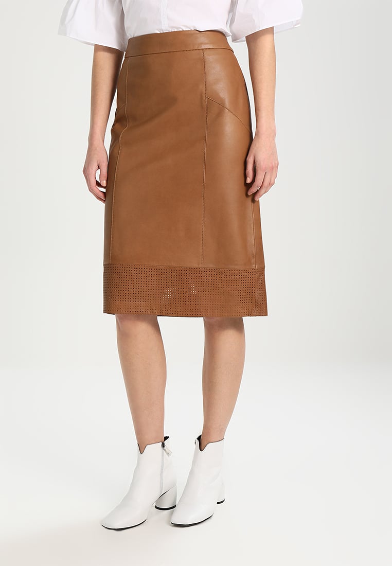 Knee Length Skirt - Women Real Lambskin Leather Slim Fit Skirt WS098 - Koza Leathers