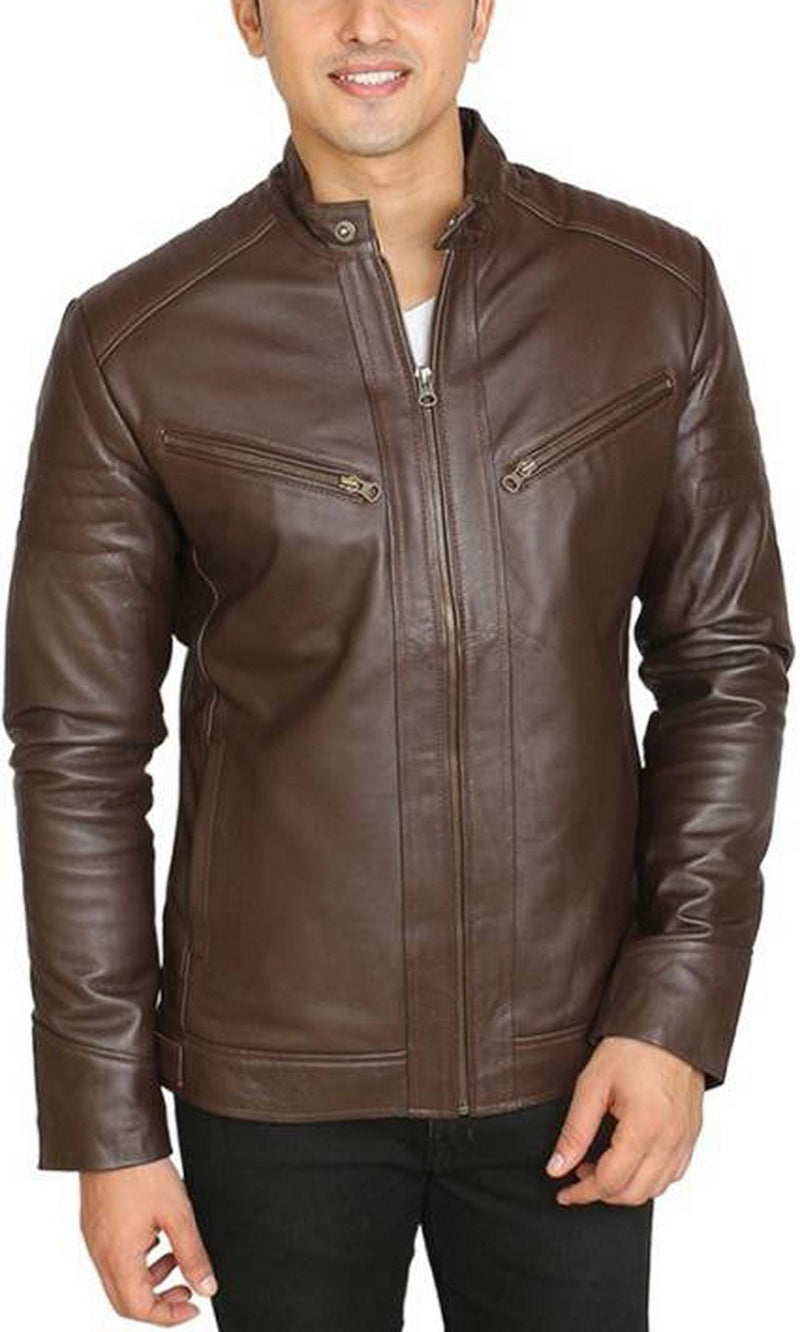 Biker Jacket - Men Real Lambskin Motorcycle Leather Biker Jacket KM447 - Koza Leathers