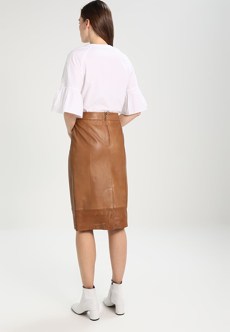 Knee Length Skirt - Women Real Lambskin Leather Slim Fit Skirt WS098 - Koza Leathers