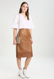 Knee Length Skirt - Women Real Lambskin Leather Slim Fit Skirt WS098 - Koza Leathers