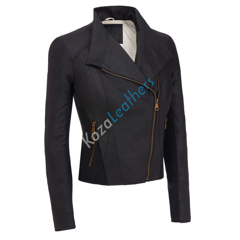 Biker / Motorcycle Jacket - Women Real Lambskin Leather Biker Jacket KW155 - Koza Leathers