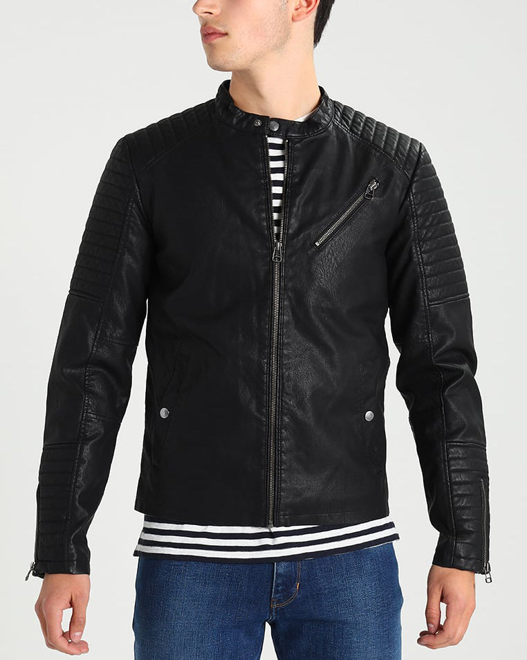 Biker Jacket - Men Real Lambskin Motorcycle Leather Biker Jacket KM301 - Koza Leathers