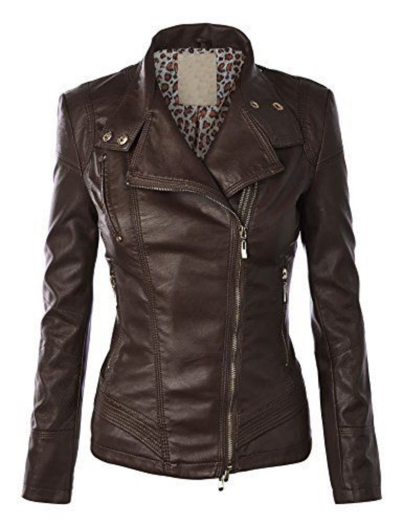 Biker / Motorcycle Jacket - Women Real Lambskin Leather Biker Jacket KW346 - Koza Leathers