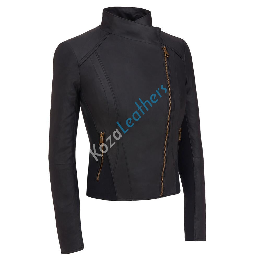 Biker / Motorcycle Jacket - Women Real Lambskin Leather Biker Jacket KW155 - Koza Leathers