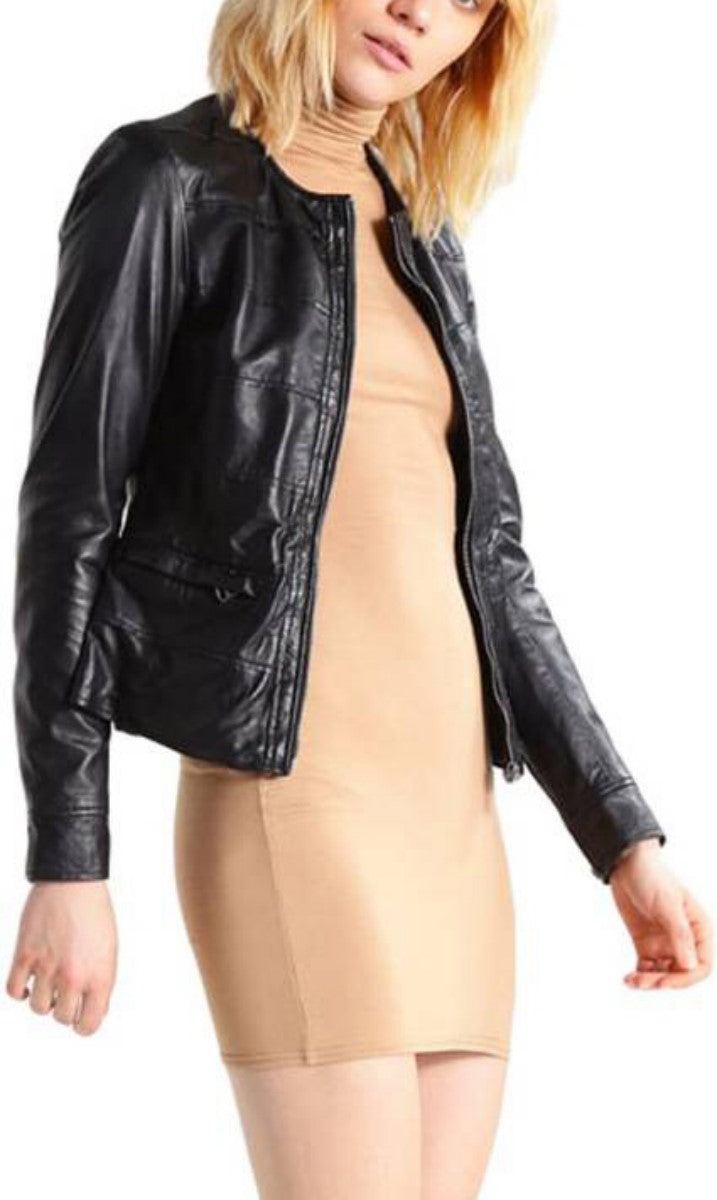 Biker / Motorcycle Jacket - Women Real Lambskin Leather Biker Jacket KW431 - Koza Leathers