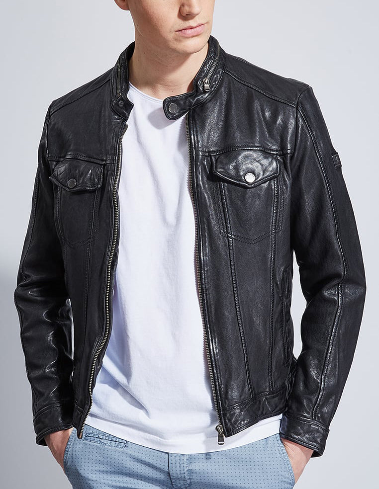 Biker Jacket - Men Real Lambskin Motorcycle Leather Biker Jacket KM302 - Koza Leathers