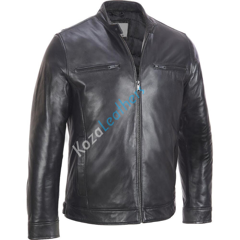 Biker Jacket - Men Real Lambskin Motorcycle Leather Biker Jacket KM193 - Koza Leathers