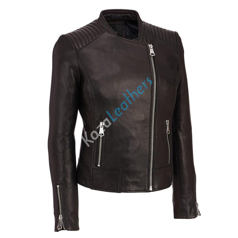 Biker / Motorcycle Jacket - Women Real Lambskin Leather Biker Jacket KW156 - Koza Leathers