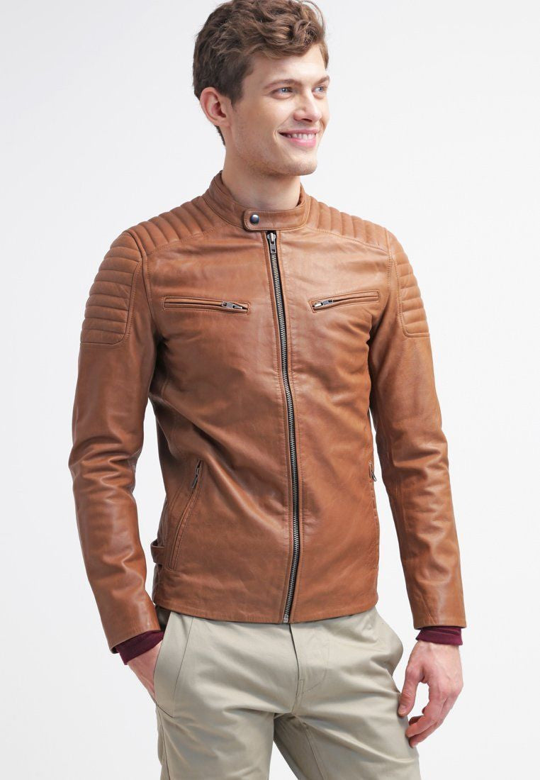 Biker Jacket - Men Real Lambskin Leather Jacket KM030 - Koza Leathers