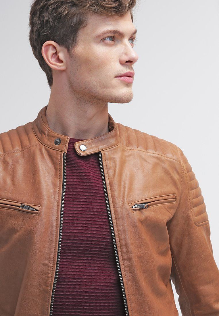 Biker Jacket - Men Real Lambskin Leather Jacket KM030 - Koza Leathers