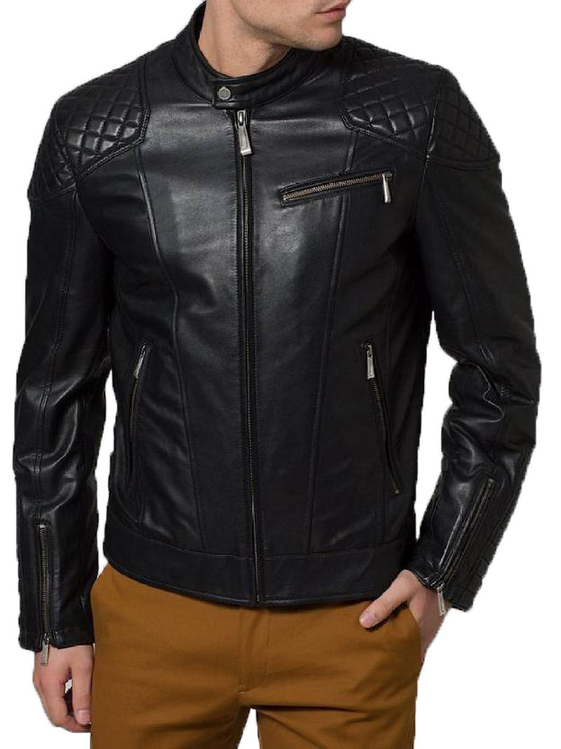 Biker Jacket - Men Real Lambskin Motorcycle Leather Biker Jacket KM451 - Koza Leathers