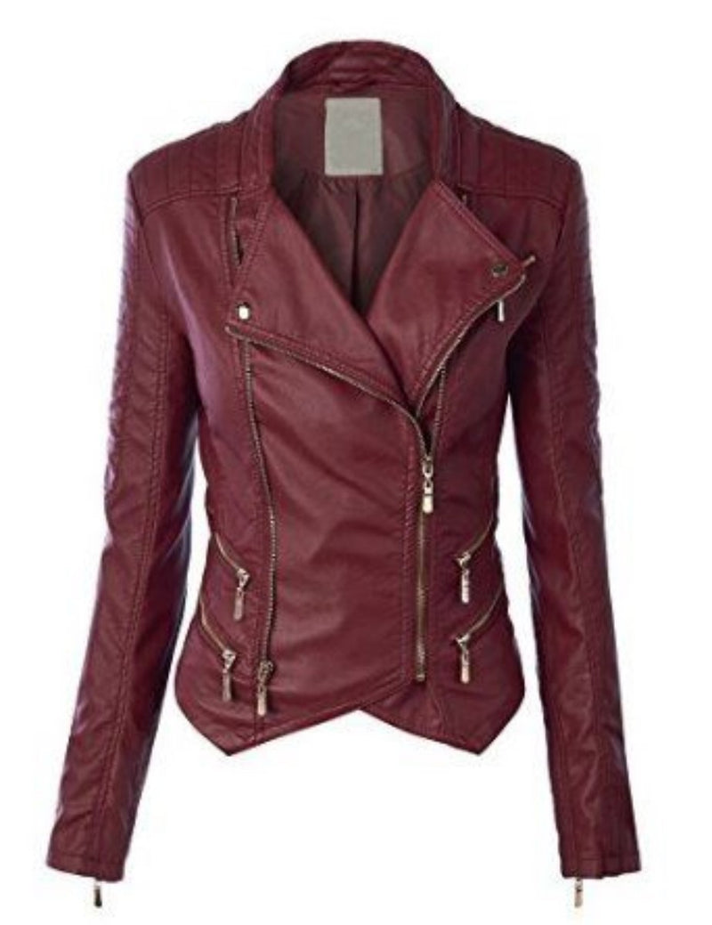 Biker / Motorcycle Jacket - Women Real Lambskin Leather Biker Jacket KW349 - Koza Leathers