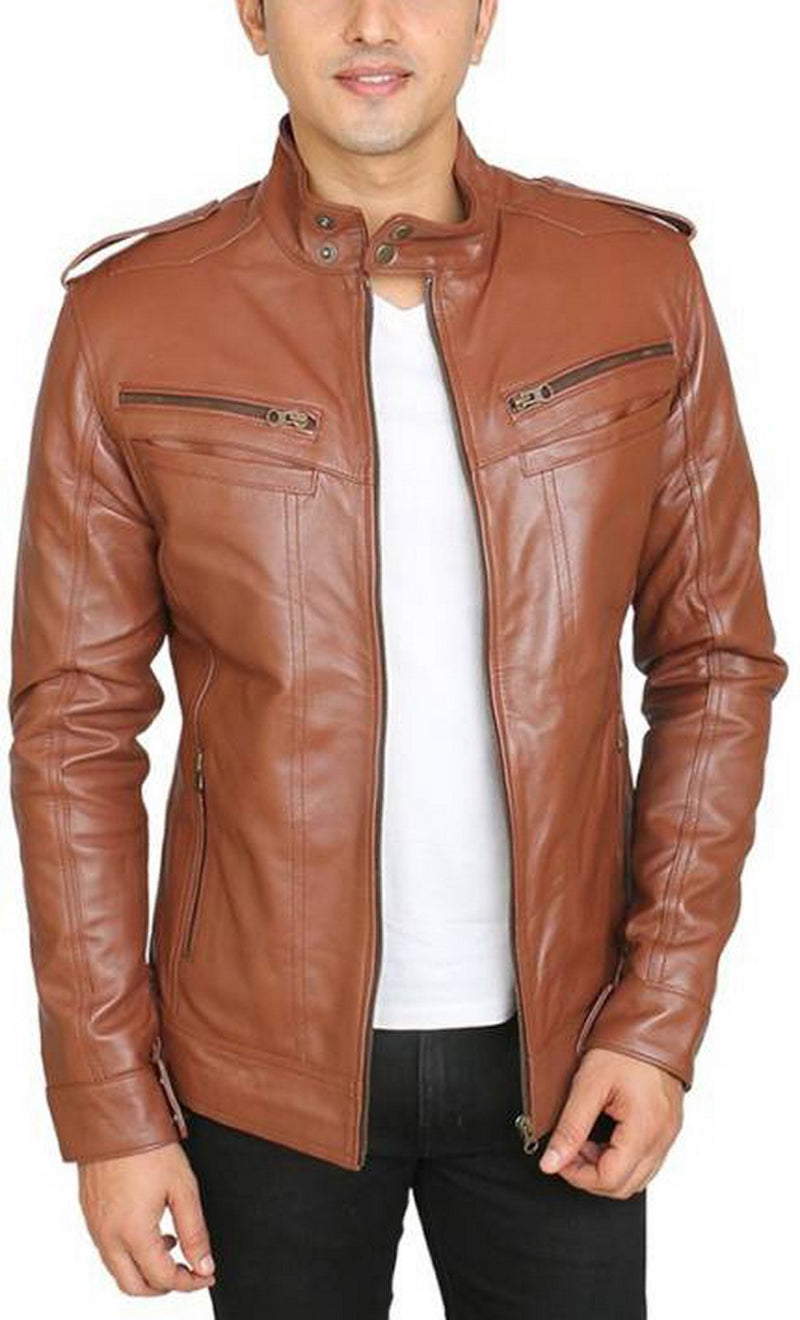 Biker Jacket - Men Real Lambskin Motorcycle Leather Biker Jacket KM453 - Koza Leathers