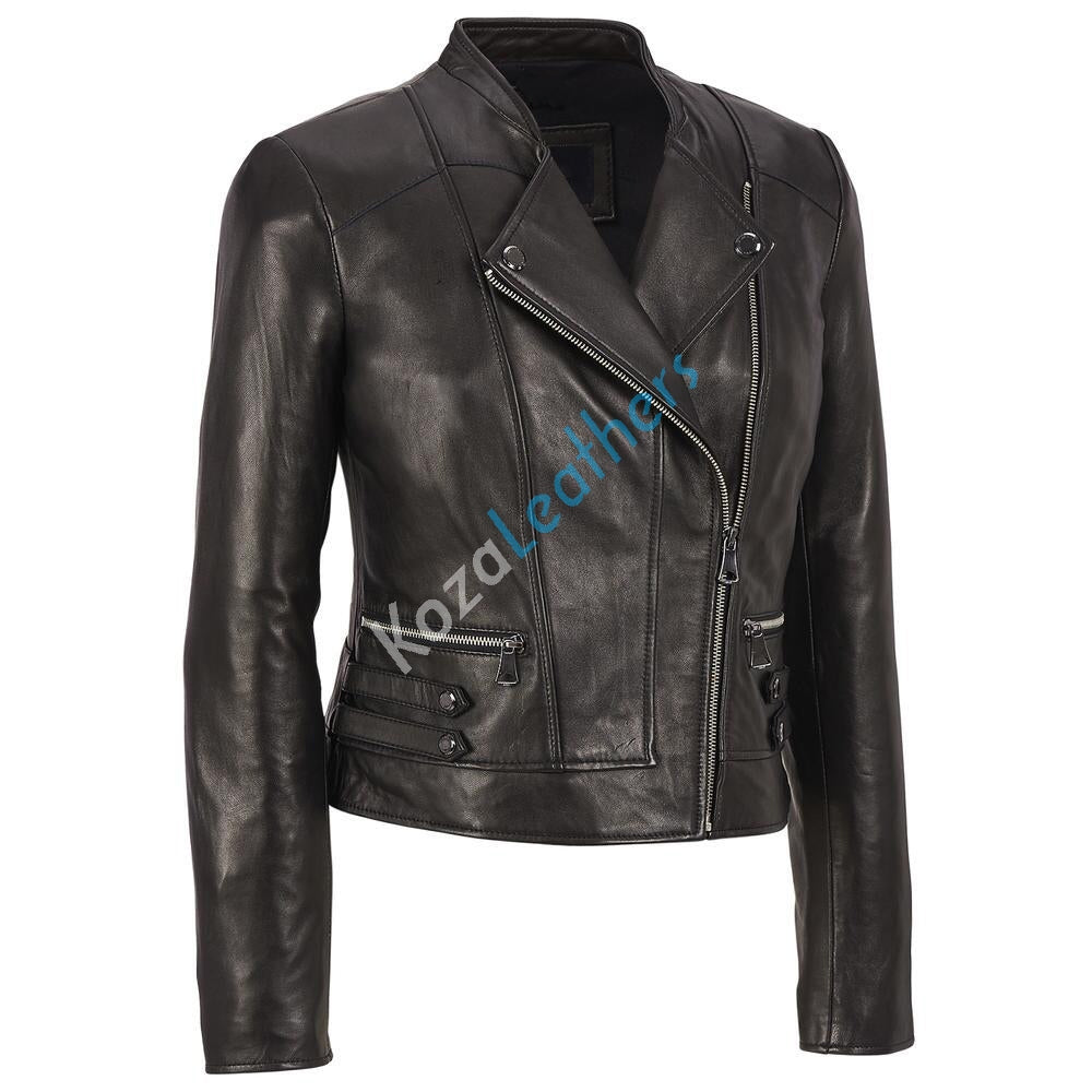 Biker / Motorcycle Jacket - Women Real Lambskin Leather Biker Jacket KW159 - Koza Leathers