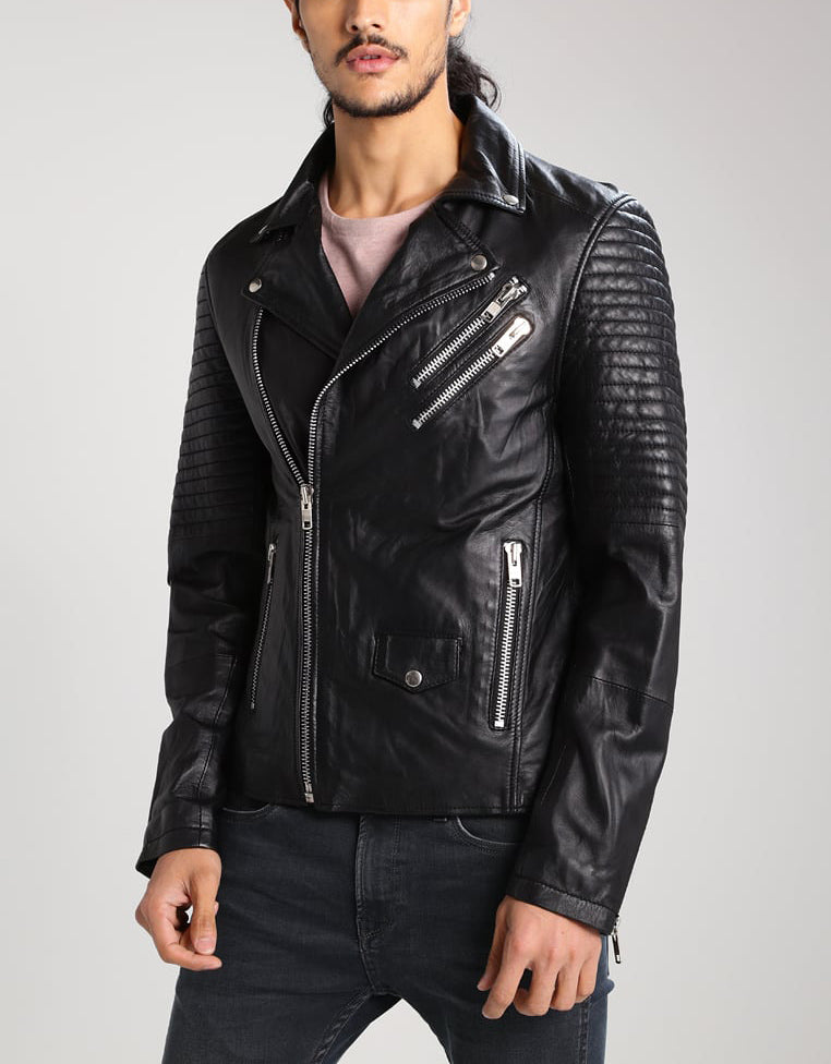 Biker Jacket - Men Real Lambskin Motorcycle Leather Biker Jacket KM305 - Koza Leathers