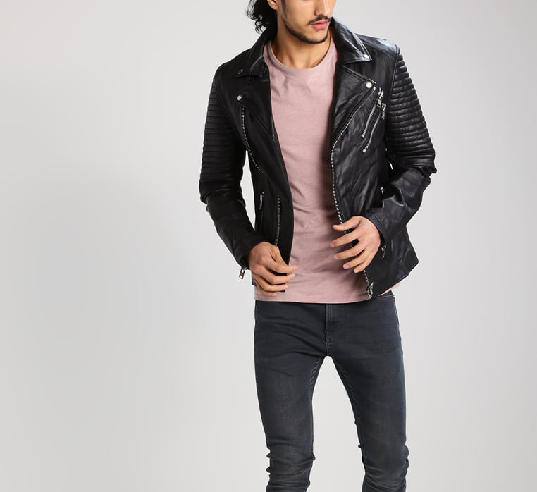 Biker Jacket - Men Real Lambskin Motorcycle Leather Biker Jacket KM305 - Koza Leathers