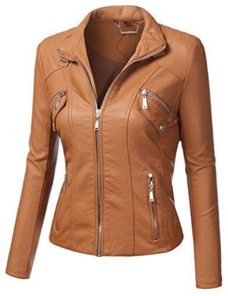 Biker / Motorcycle Jacket - Women Real Lambskin Leather Biker Jacket KW504 - Koza Leathers