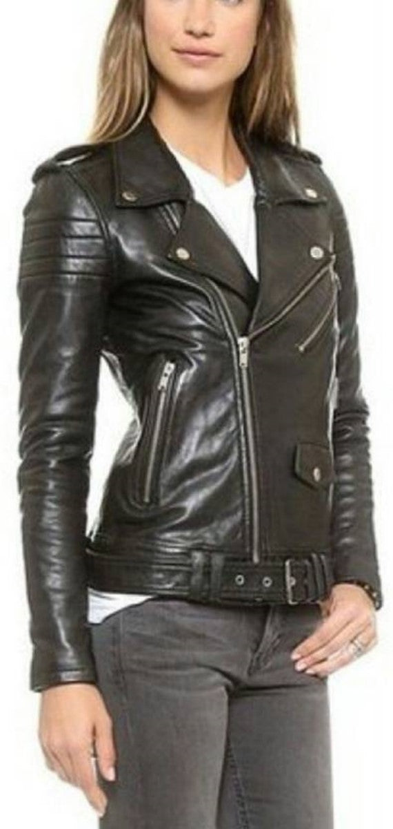 Biker / Motorcycle Jacket - Women Real Lambskin Leather Biker Jacket KW436 - Koza Leathers