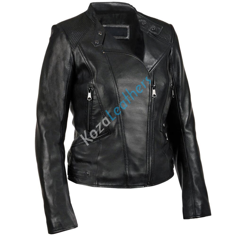 Biker / Motorcycle Jacket - Women Real Lambskin Leather Biker Jacket KW160 - Koza Leathers
