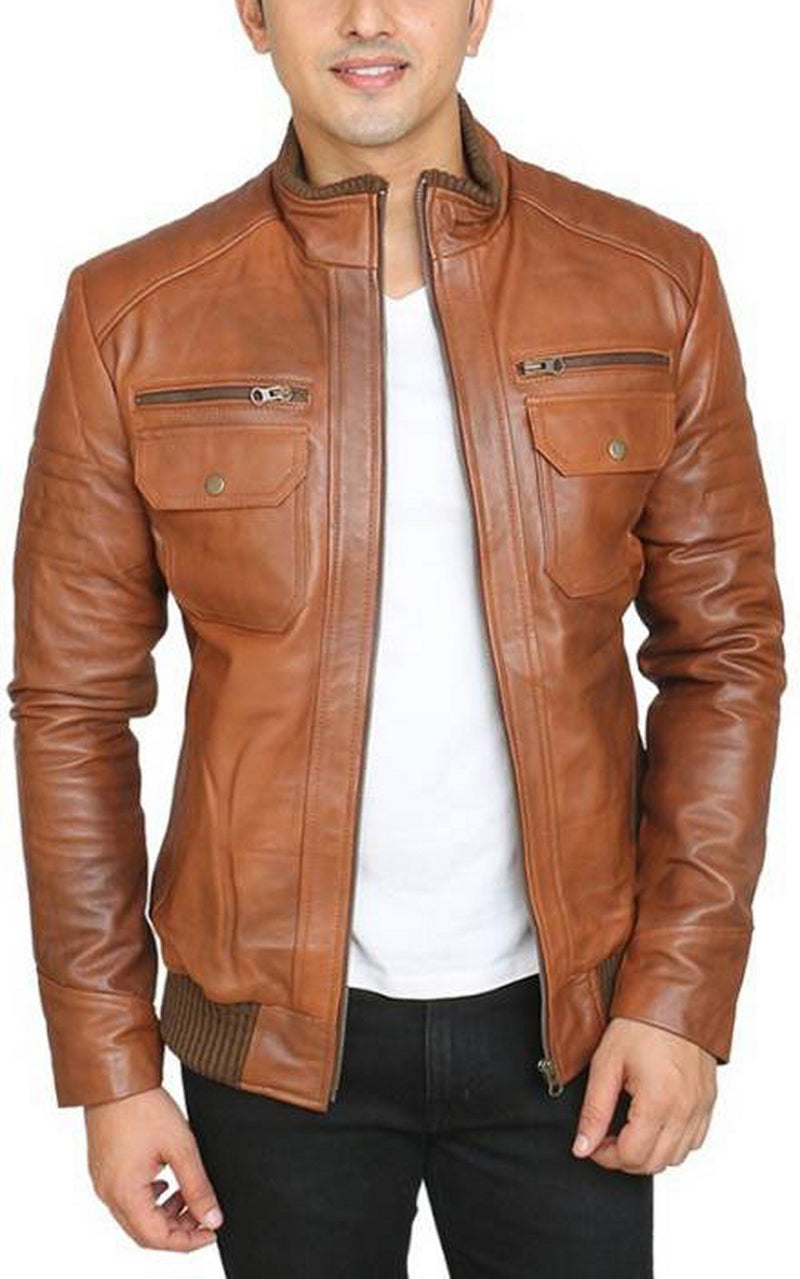 Biker Jacket - Men Real Lambskin Motorcycle Leather Biker Jacket KM454 - Koza Leathers
