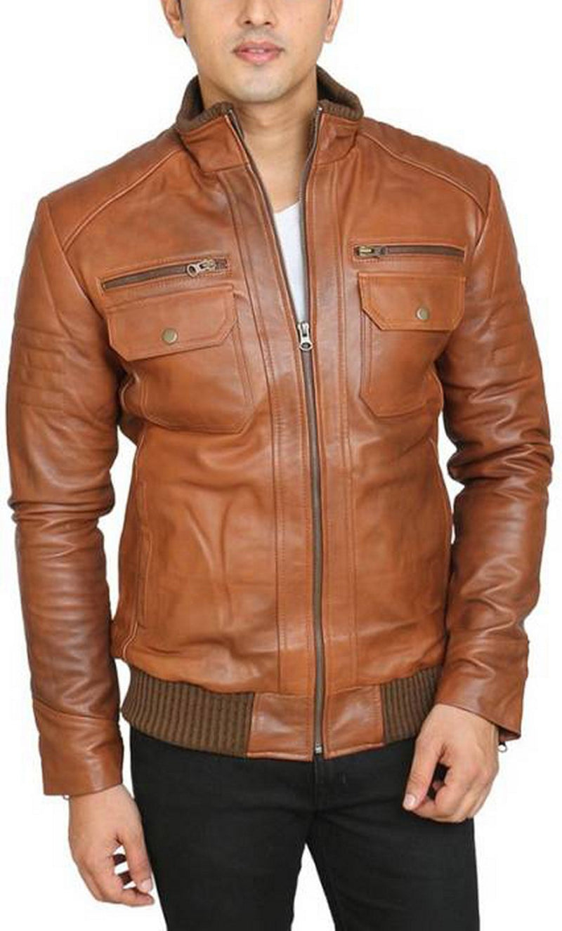 Biker Jacket - Men Real Lambskin Motorcycle Leather Biker Jacket KM454 - Koza Leathers