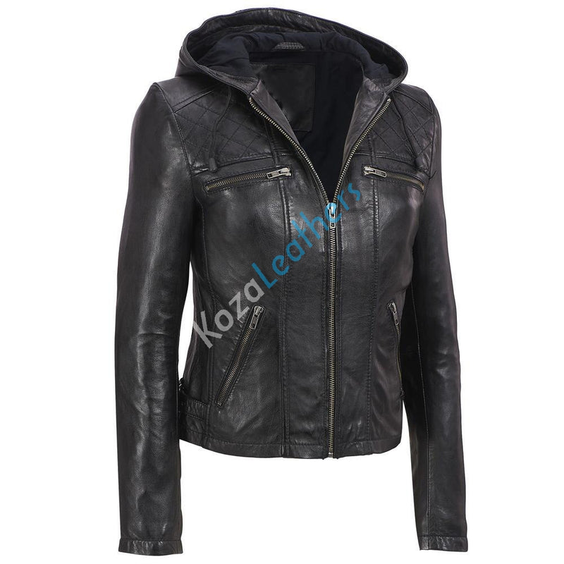 Biker / Motorcycle Jacket - Women Real Lambskin Leather Biker Jacket KW161 - Koza Leathers