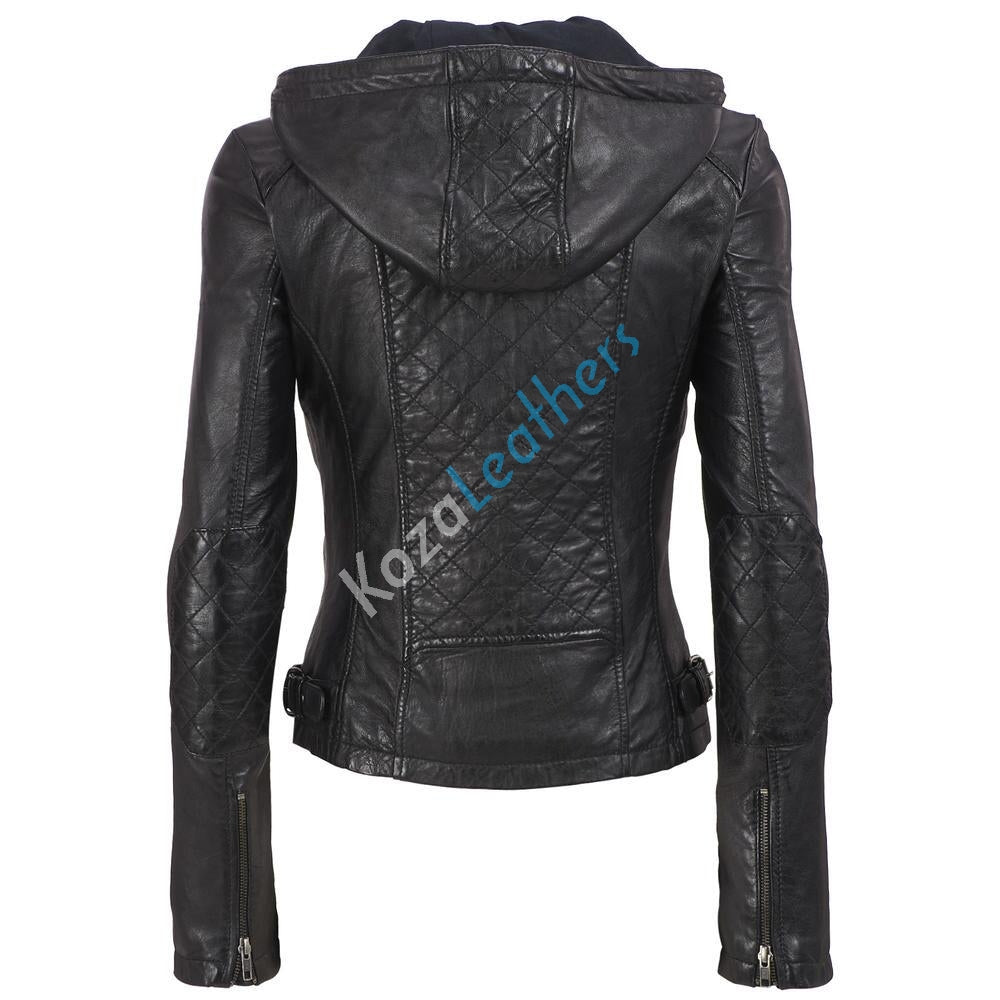 Biker / Motorcycle Jacket - Women Real Lambskin Leather Biker Jacket KW161 - Koza Leathers