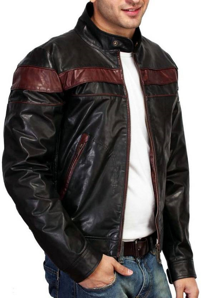 Biker Jacket - Men Real Lambskin Motorcycle Leather Biker Jacket KM455 - Koza Leathers