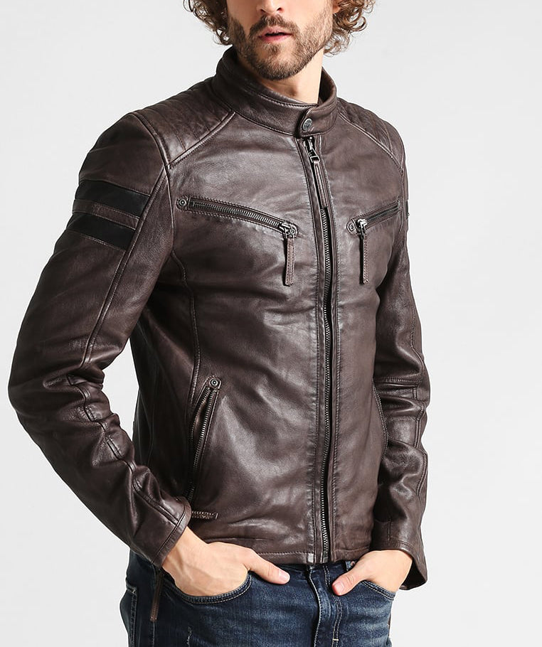Biker Jacket - Men Real Lambskin Motorcycle Leather Biker Jacket KM235 - Koza Leathers