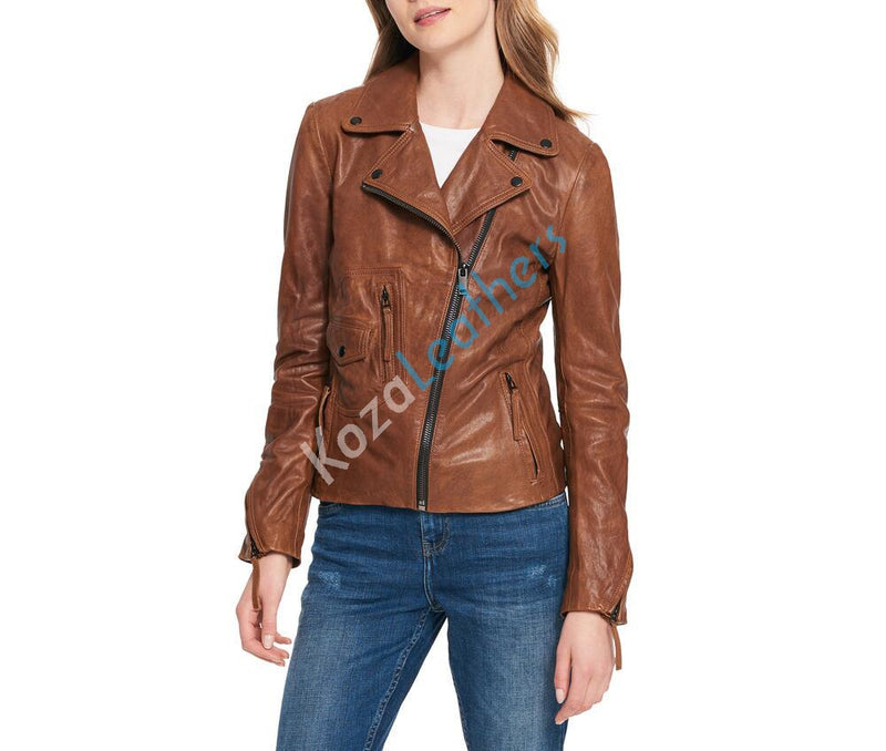 Biker / Motorcycle Jacket - Women Real Lambskin Leather Biker Jacket KW100 - Koza Leathers