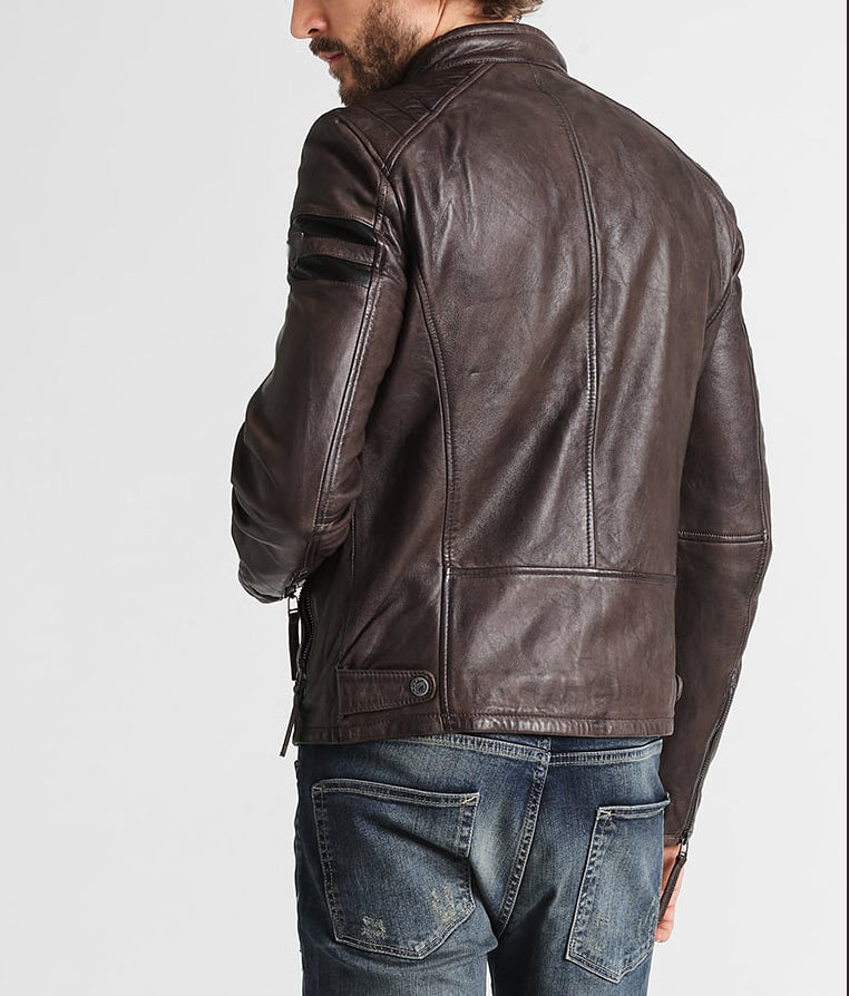 Biker Jacket - Men Real Lambskin Motorcycle Leather Biker Jacket KM235 - Koza Leathers