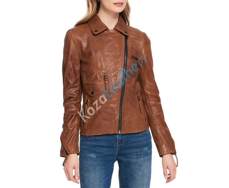 Biker / Motorcycle Jacket - Women Real Lambskin Leather Biker Jacket KW100 - Koza Leathers